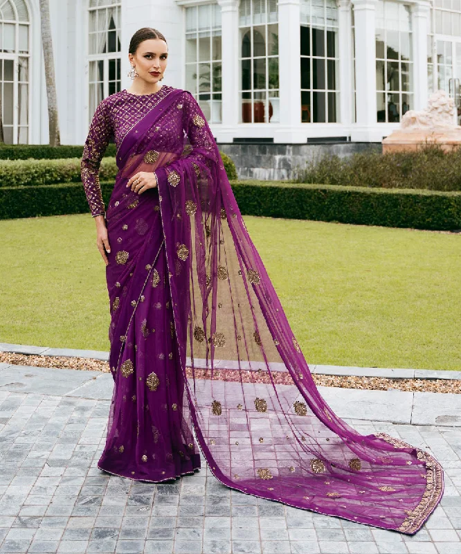 3 Piece -  Embroidered Net Saree