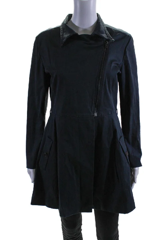 Miu Miu Womens Navy Cotton Collar Full Zip Belt Long Sleeve Jacket