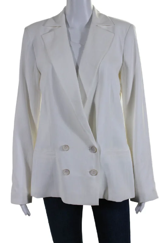 Paige Womens Notch Collar Double Breasted Button Up Blazer Jacket White