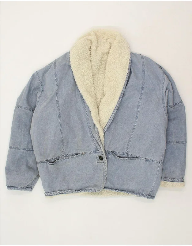 VINTAGE Womens Oversized Sherpa Denim Jacket EU 42 Large Blue Cotton